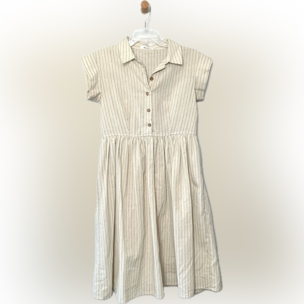 Mod Ref Tan Striped Short Sleeved Collared Dress